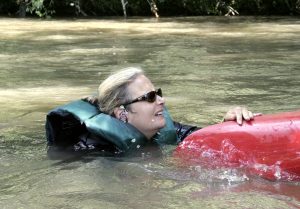 Founder and Executive Director of Riverlink, Karen Cragnolin enjoying the French Broad river 